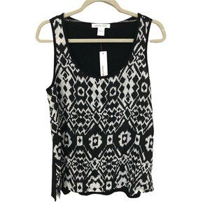 August‎ Silk Women’s L Sleeveless Tops Black White Print Nwt Msrp 38.00